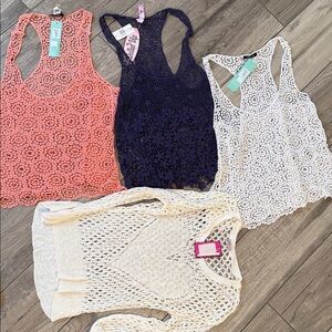 Delusive Women's Crochet Tank Tops - Pink, Blue, White, Beige